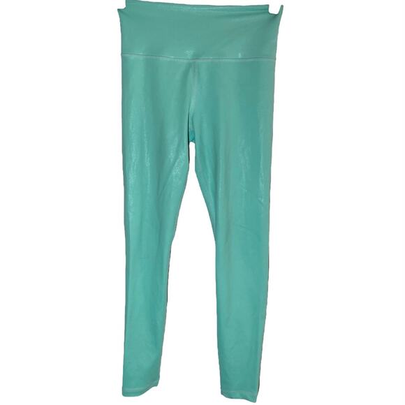 Zyia Active Light n Tight Legging Faux Leather Coated High Rise Metallic Teal 2 - Picture 1 of 4